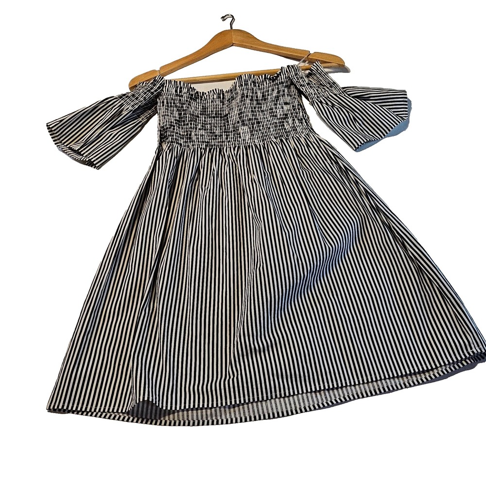 Womens Dress Sz M Off The Shoulder Black White Striped Party Cocktail,Event